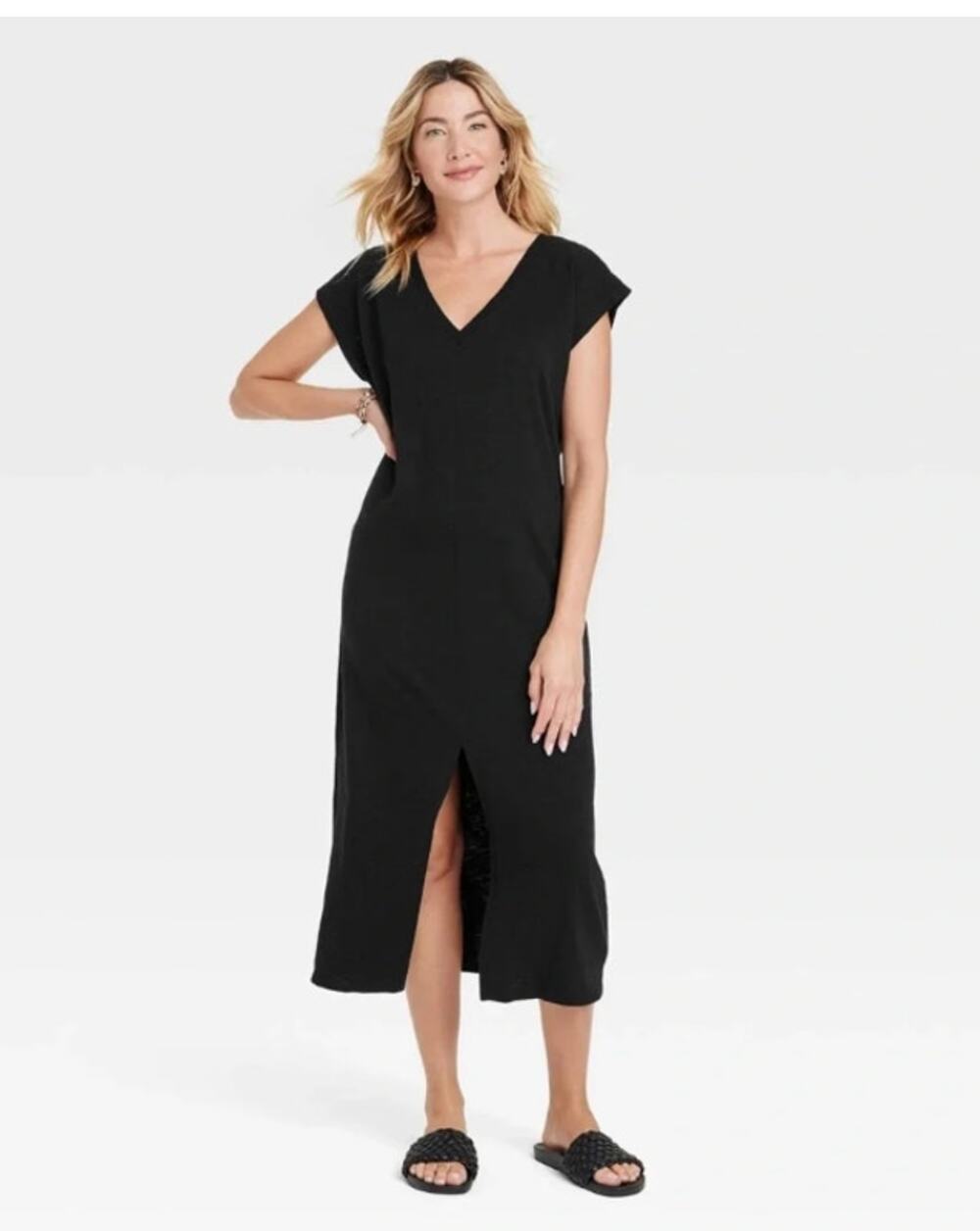Universal Threads Black Size Large Cotton Tshirt Midi dress front split